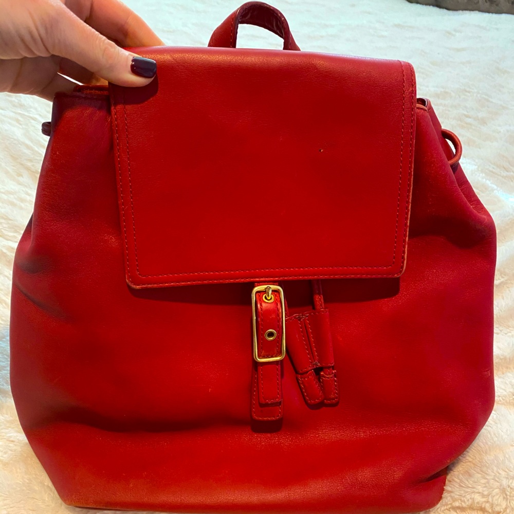 Red coach backpack; lovingly used
